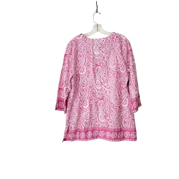 Brooks Brothers 346 Pink & White Paisley Print Cotton Tunic Top L - Picture 2 of 6